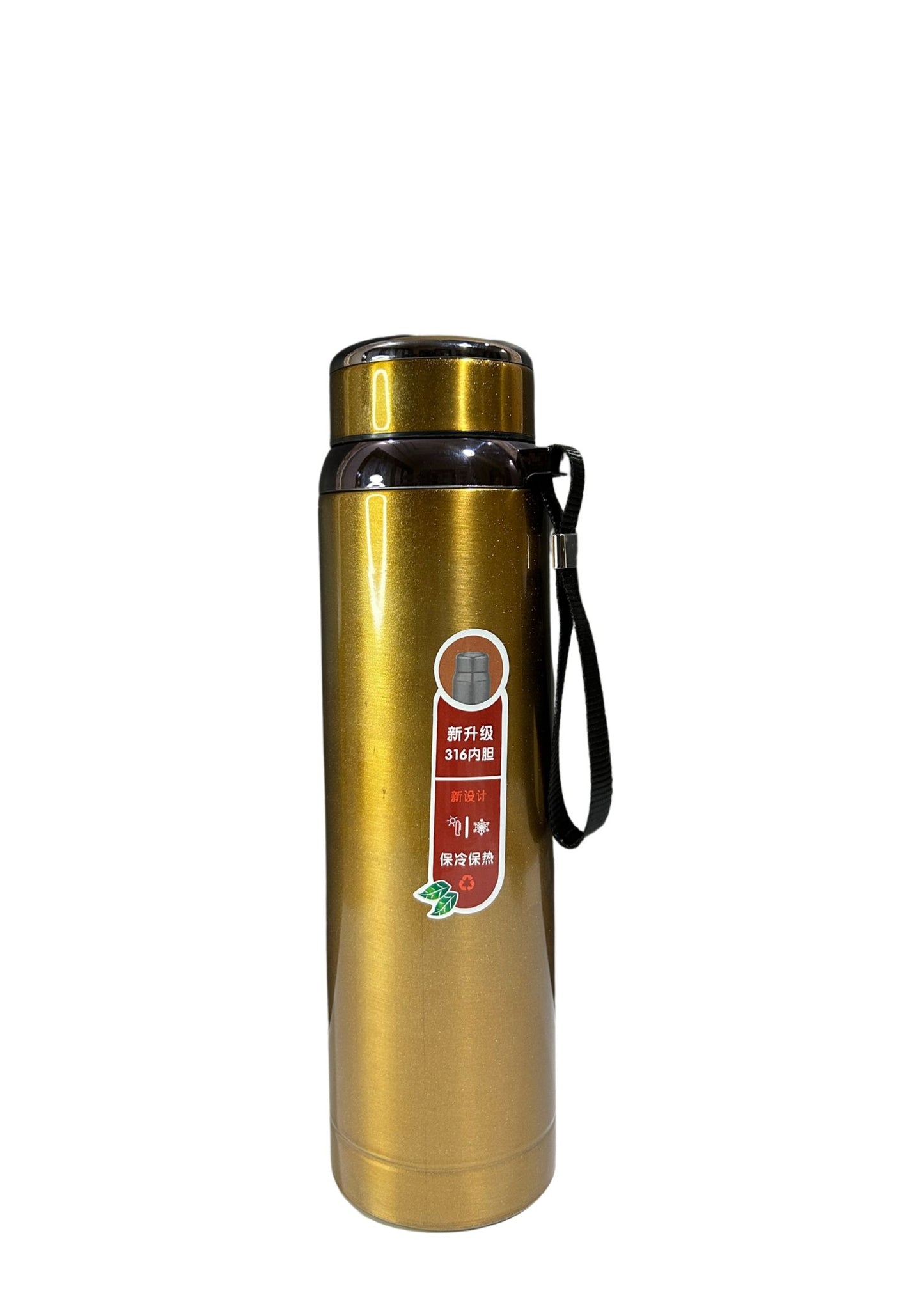 Stainless Steel 1000 ml Water Bottle ,Flask, Double Walled and Leak-proof Lid, with Carry Handle (Gold)